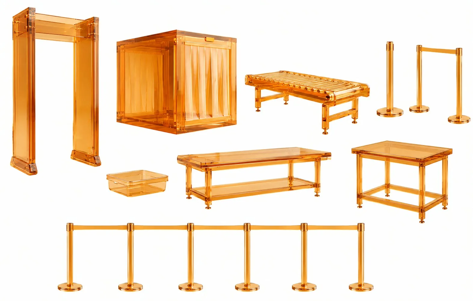 Bộ sản phẩm của Värna với các loại hộp và tủ trưng bày bằng gỗ màu vàng nhạt trên nền trắng.